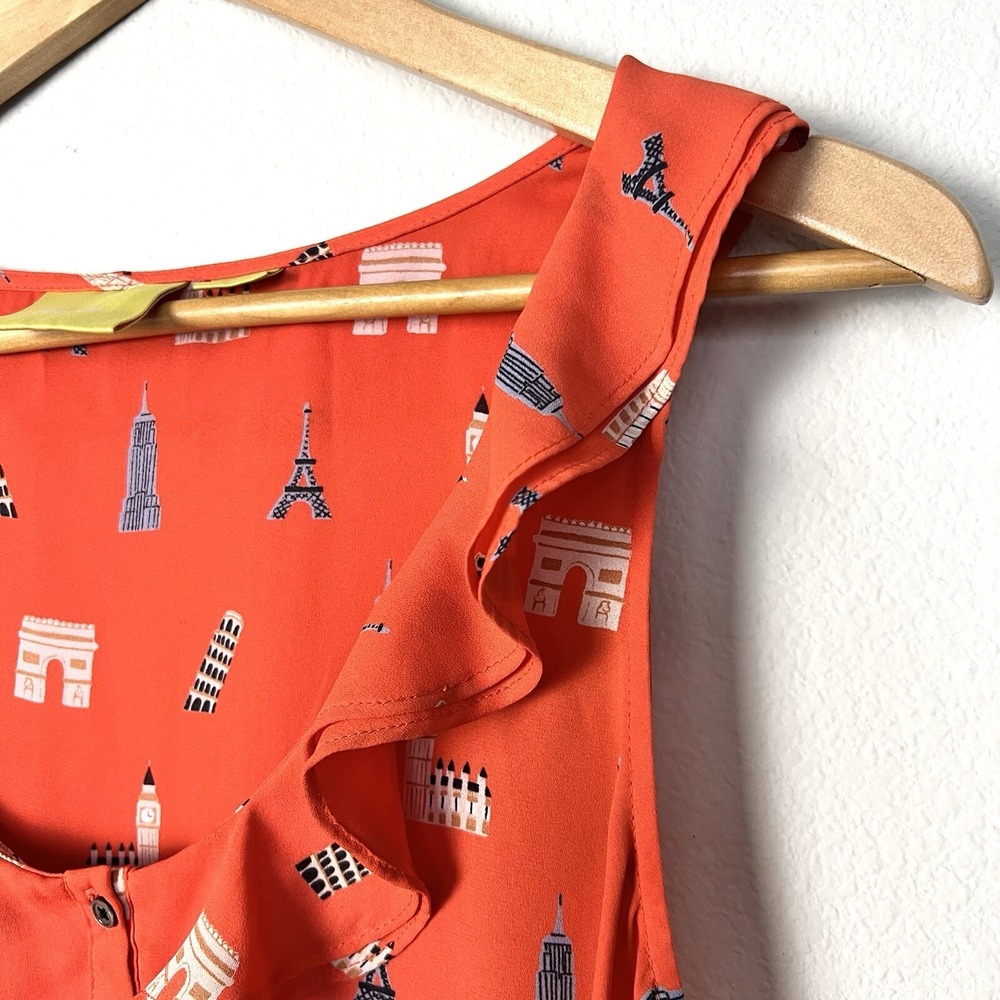 Anthropologie Maeve Aurelie Tank Size 10 Orange Novelty Print Feminine Twee - Picture 3 of 10